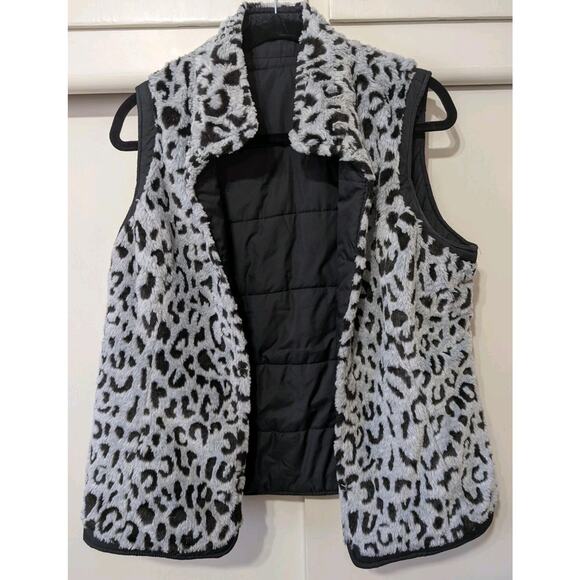 Black And Cheetah Print Hook & Eye Clasp Reversible Vest Medium/Large - Picture 7 of 8